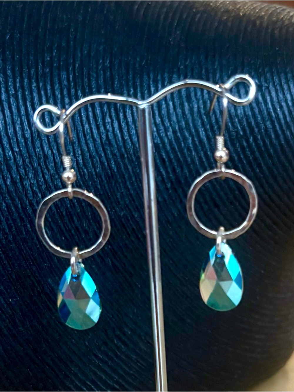 Teardrop Swarovski Crystal & Sterling Silver Hoop Earrings - Blue Green